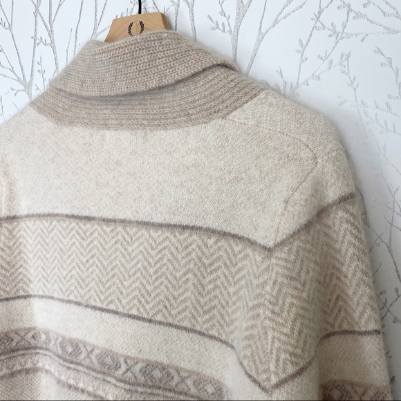 VALERIE STEVENS Angora Rabbit Hair Wool Blend Cowl Neck Stripe Cardigan Neutrals - Picture 8 of 14